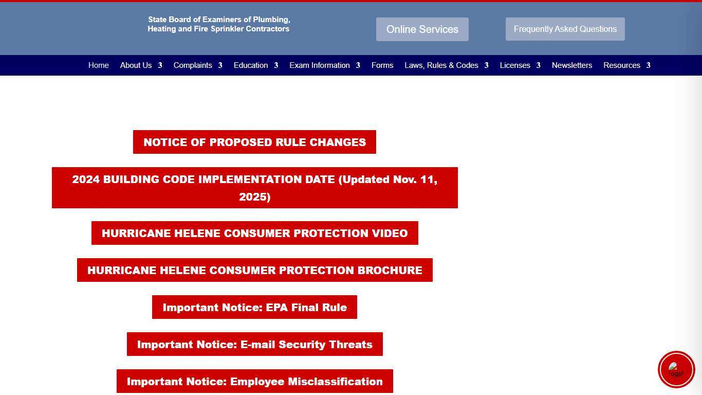 Home - North Carolina State Board of Examiners of Plumbing, Heating, and Fire Sprinkler Contractors
